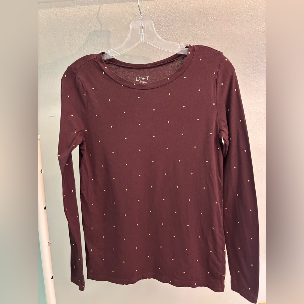 LOFT Maroon Long Sleeve Tee with Gold Dots - Picture 3 of 5